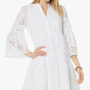 Lilly Pulitzer 3/4 Sleeve Hazelanne Eyelet Dress Sz 4 White